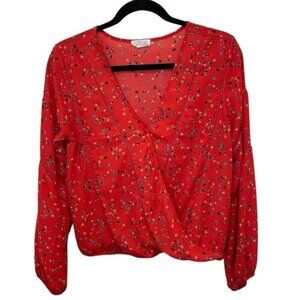 Sienna Sky Womens Wrap Blouse Red Floral Small Lightweight Polyester